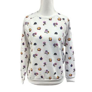 Vera Bradley White Floral Soft Crew Neck Pullover Sweater Top Sz S